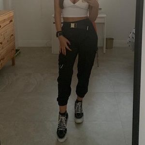 BERSHKA Cargo pants black belted pockets like NEW